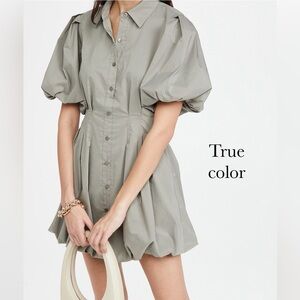 SIMKHAI Cleo Polin Balloon-Sleeve Pleated Mini Dress | US 4 | MSRP $345